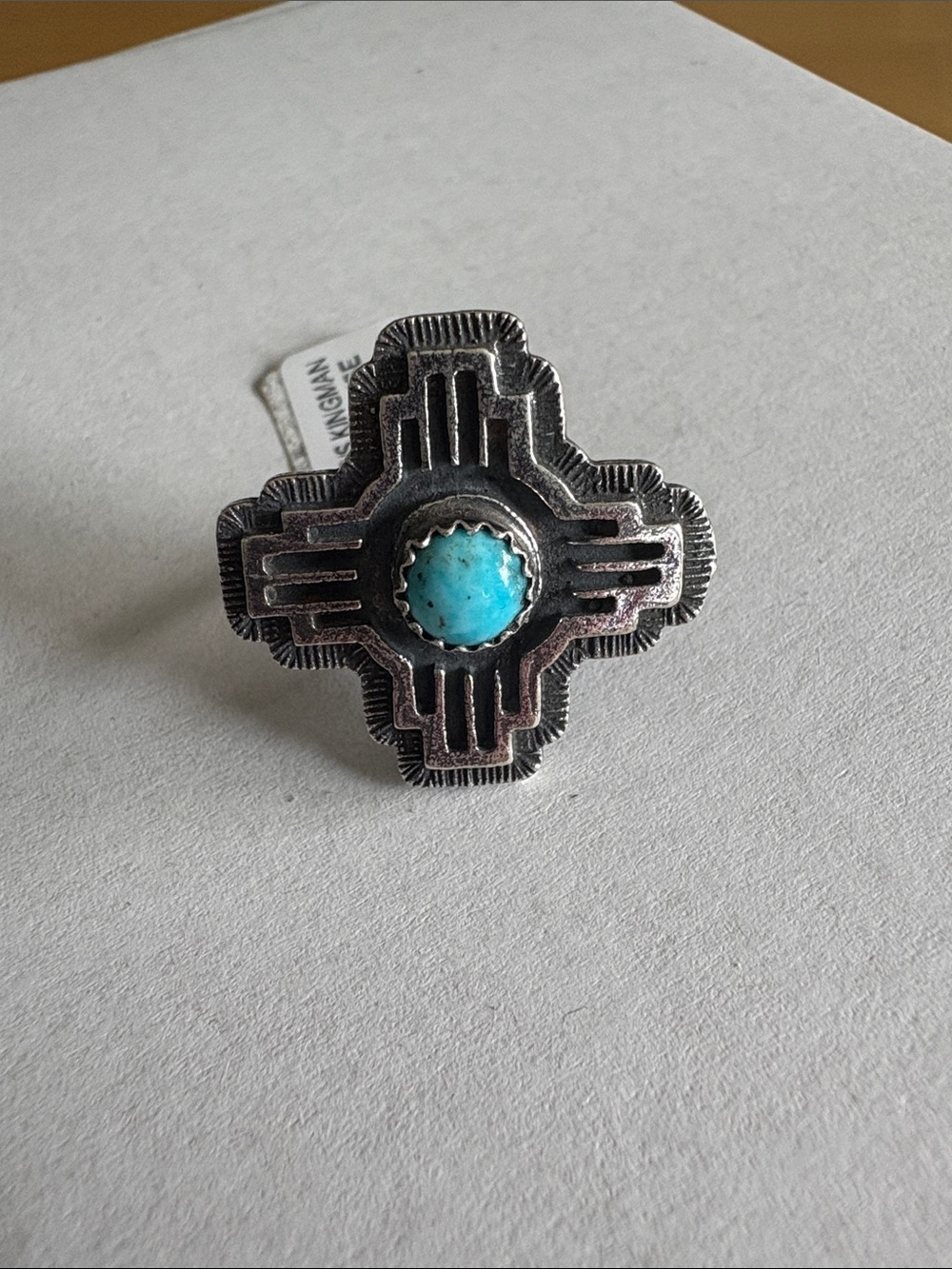 Navajo made Theresa Smith Sterling Silver New Mexico Zia size 7.5 with Turquoise